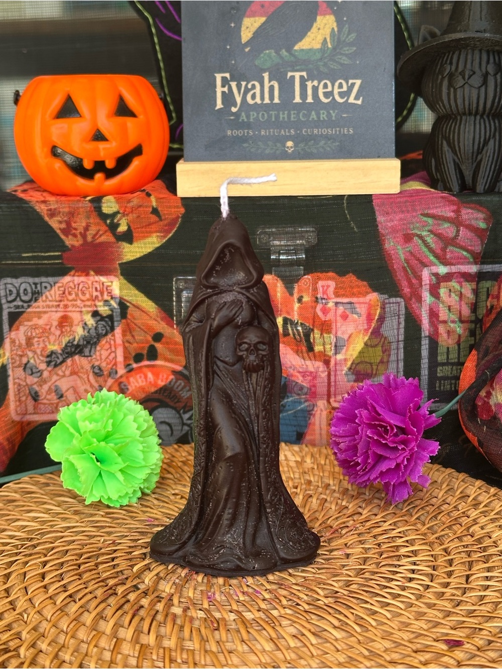 Hooded Skull Candle – Black Gothic Reaper Figure